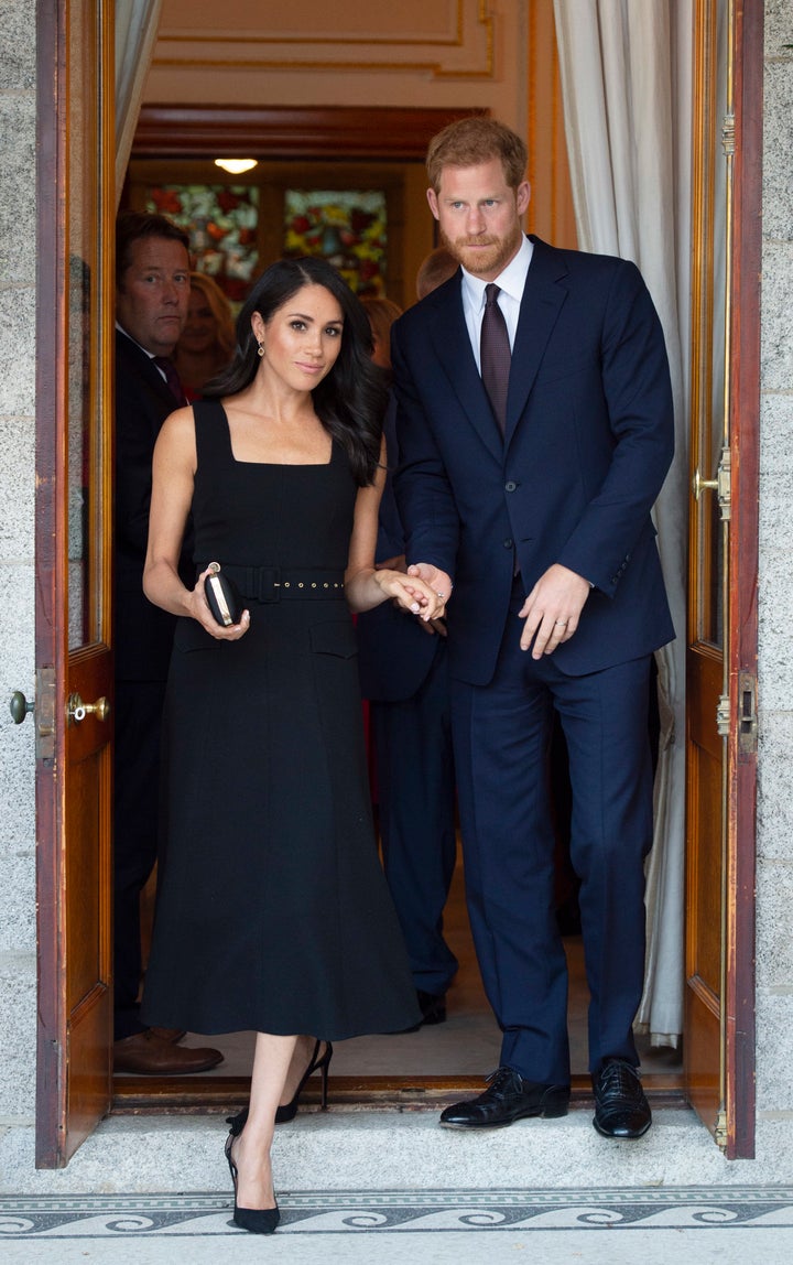 The Duke and Duchess of Sussex attend a reception at Glencairn, the residence of Robin Barnett, the British Ambassador to Ireland, during day one of their visit to Ireland on July 10.