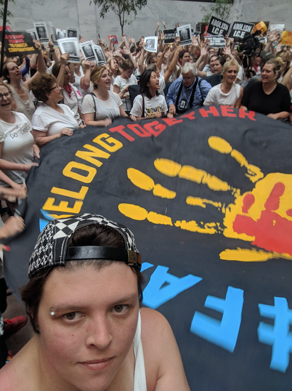 The author at the protest on June 28, 2018.