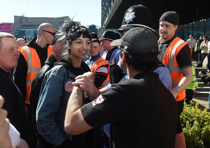 Saffiyah, then 18, confronting the EDL in Birmingham