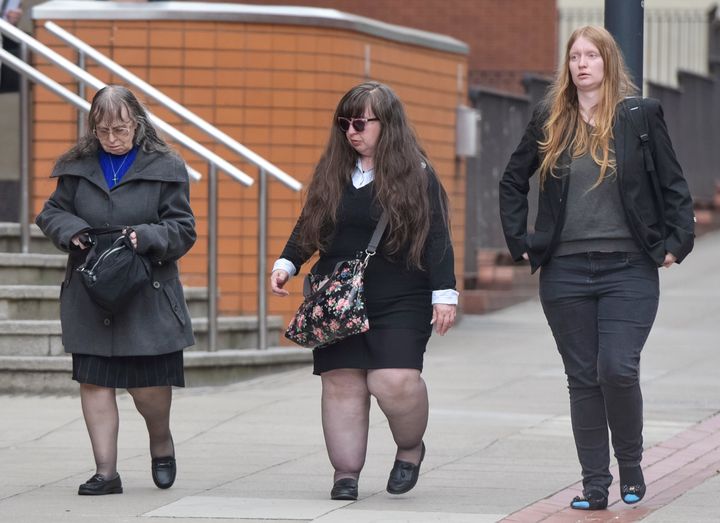 From left: Denise Cranston, Dawn Cranston and Jordan's sister Abigail Burling leave Leeds Crown Court