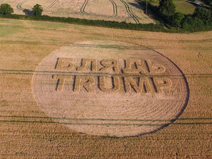 President Trump will see the crop circle as he flies by helicopter to the Prime Minister's country house on Friday.
