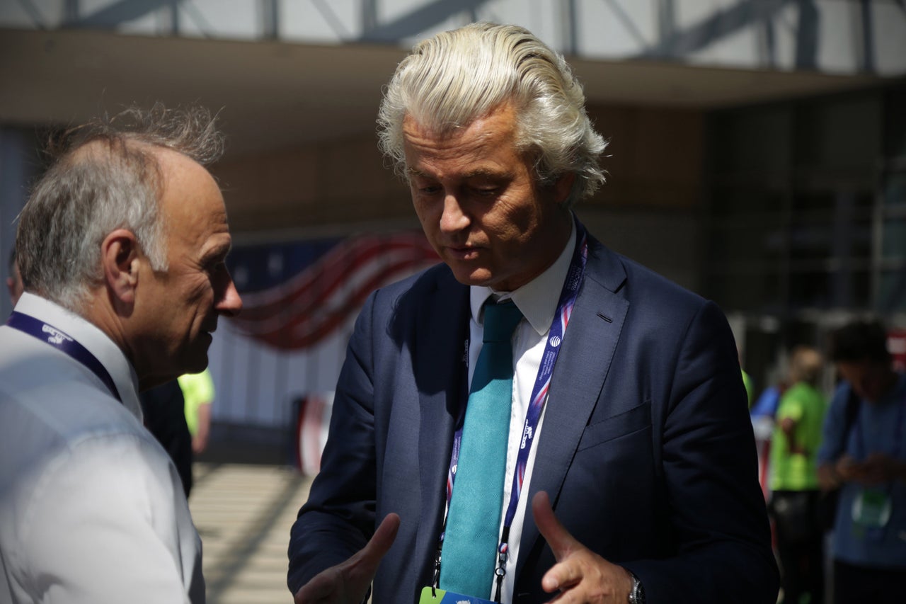 Rep. Steve King, left, talks to Geert Wilders outside the 2016 Republican National Convention in Cleveland, Ohio.