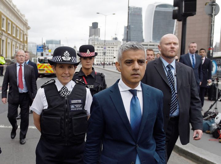 London Mayor Sadiq Khan and Metropolitan Police Commissioner Cressida Dick visit the scene of the attack on London Bridge and Borough Market