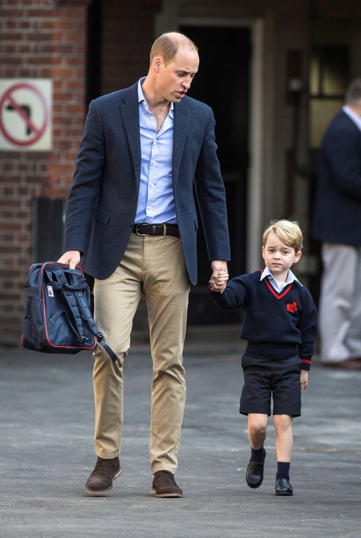 Prince William accompanies his son Prince George on his first day of school at Thomas's school in Battersea, London