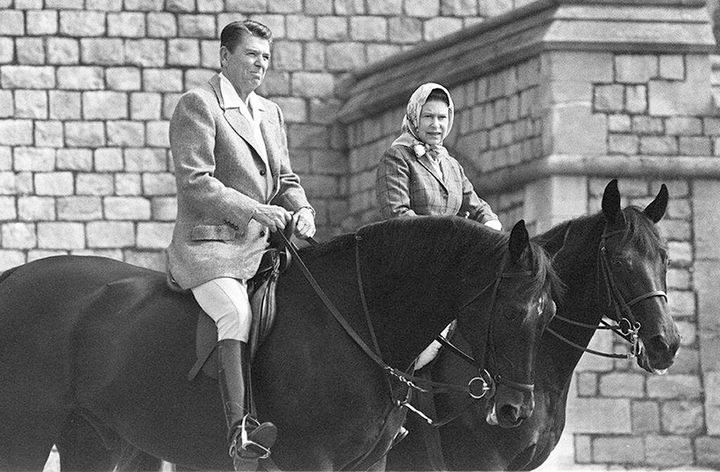 US President Ronald Reagan and the Queen riding in Home Park in Windsor in 1982 
