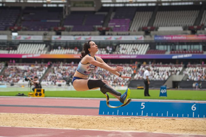 Stef McLeod Reid in the Women's Long Jump T44 Final during day two of the 2017 World Para Athletics Championships at London Stadium.