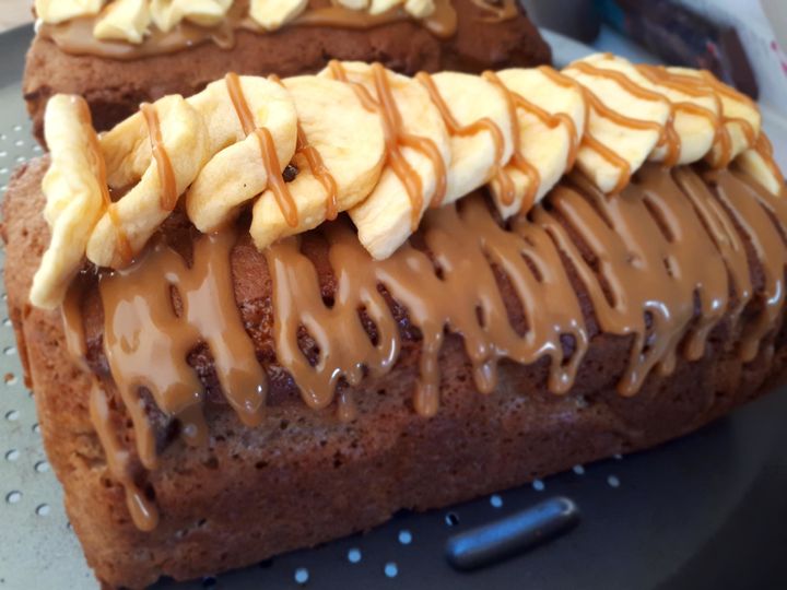 Apple Caramel loaf cake - "I had some left over apple sauce and wanted to see if you really can substitute apple sauce for butter and still end up with a moist delicious loaf. And the answer is yes! I went with half butter and half apple sauce."