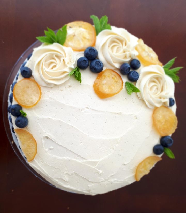 Three-layer lemon sponge cake: "This was my first crack at trying to do a 'high end' cake finish. I agonised over it for a day because I wanted it to be perfect. I had to just go for it and build the vision as I went."