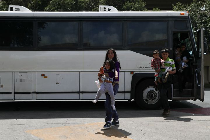 Undocumented immigrant families are released from detention at a bus depot in McAllen, Texas, U.S., July 3, 2018.