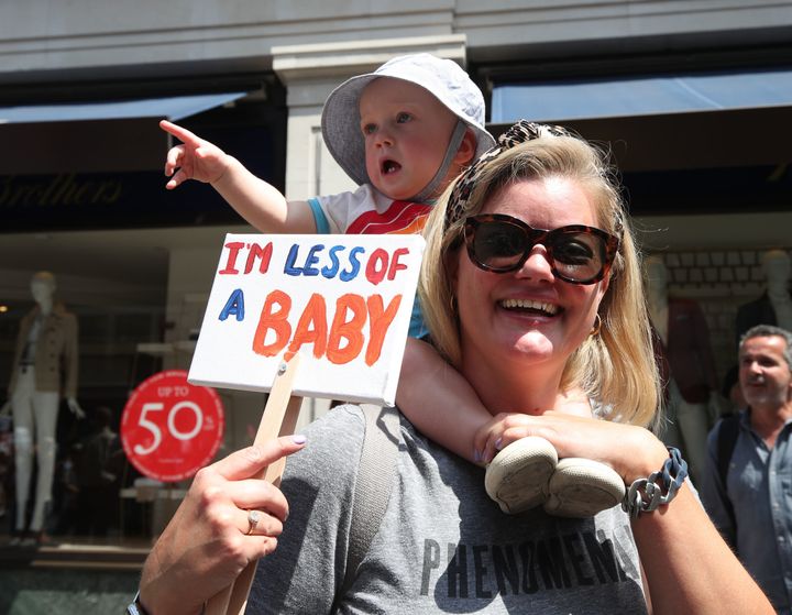 14-month-old Linus Hemphreys and his mother Alexandra Heminsley from Brighton take part in the march.