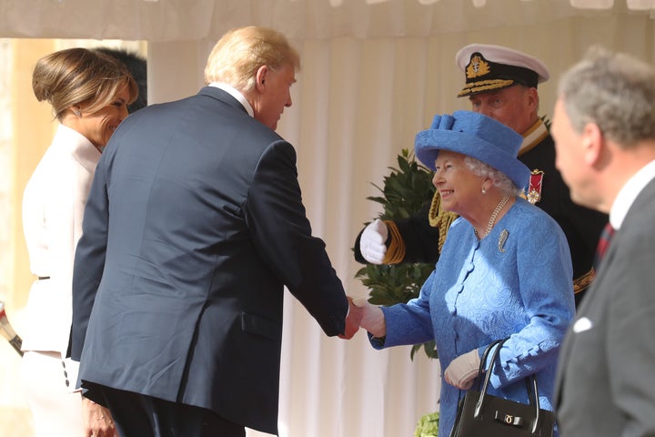 President Donald Trump and first lady Melania Trump are greeted by the queen.