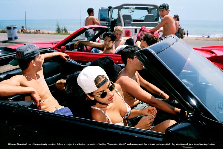 Mijanou, 18, who was voted Best Physique at Beverly Hills High School, at Senior Beach Day, Santa Monica, California, 1993.