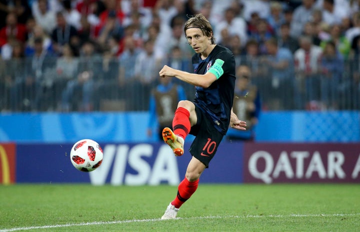 Luka Modric during the 2018 FIFA World Cup semifinal match between England and Croatia at Luzhniki Stadium in Moscow on