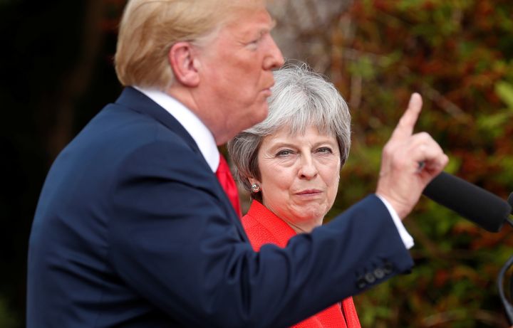 President Donald Trump and British Prime Minister Theresa May at Chequers in Buckinghamshire, England, on Friday.