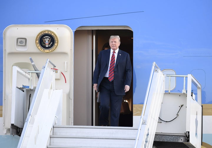 U.S. President Donald Trump arrives in Vantaa, Finland, July 15, 2018.