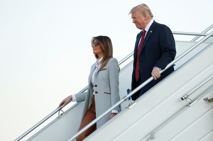 U.S. President Donald Trump and first lady Melania Trump arrive at Helsinki-Vantaa airport in Vantaa, Finland, July 15, 2018.