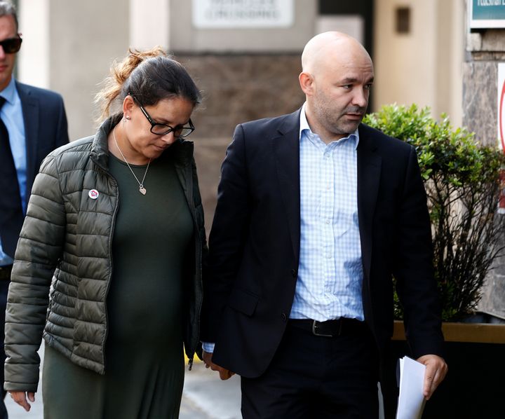 Marcio and Andreia Gomes, parents of Logan Gomes, arrive for a commemoration hearing at the opening of the inquiry into the Grenfell Tower disaster, in May