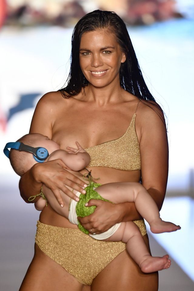 Multitasking mama! Mara Martin hit the catwalk while breastfeeding her 5-month-old baby. 