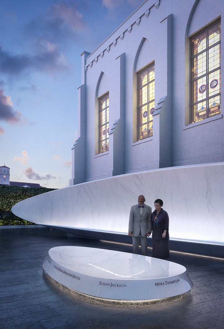 An illustration of the memorial fountain honoring victims of the Charleston church shooting.