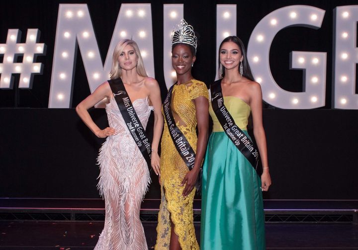 Dee-Ann Kentish-Rogers (center) alongside the runners-up after the Miss Universe Great Britain competition.