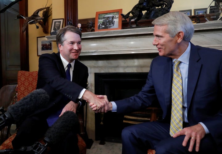 Supreme Court Justice nominee Brett Kavanaugh meets with Sen. Rob Portman (R-Ohio) at his office on July 11.