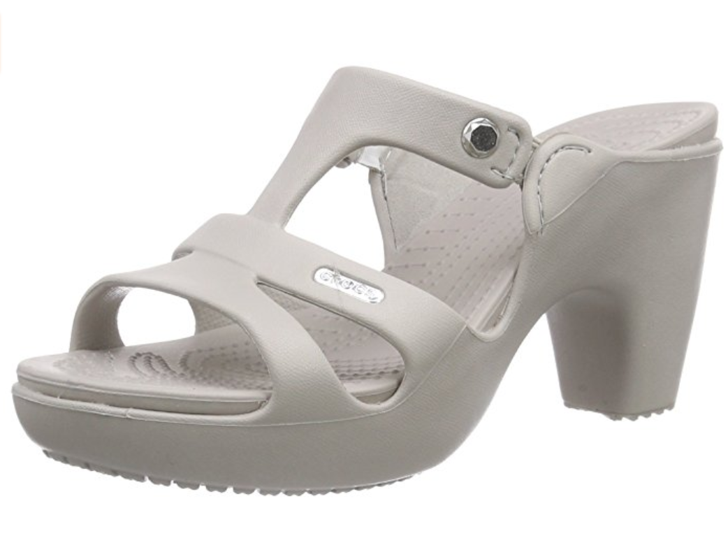 white heeled crocs