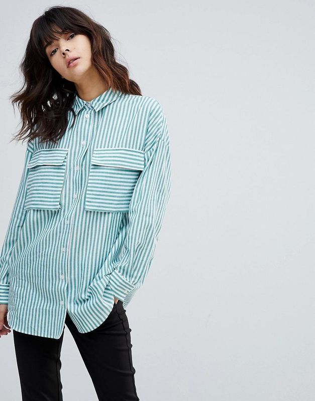 Oversized Utility Shirt in Green Stripe, sizes 4-14, £30, <a href=