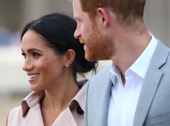 Meghan Markle and Prince Harry, the Duke and Duchess of Sussex, arriving at the Nelson Mandela Centenary Exhibition on Tuesday. 