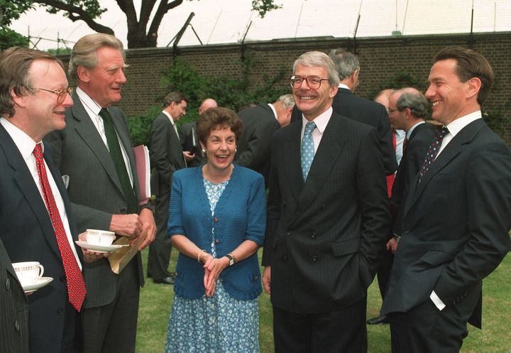 John Major, pictured with Michael Portillo, far right, - one of the so-called 'bastards' - in the 1990s.