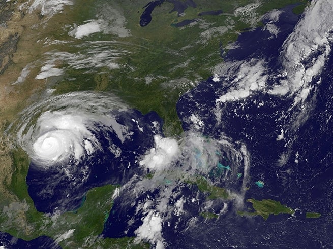 <p>Hurricane Harvey approaching the Texas Gulf Coast in August 2017.</p>