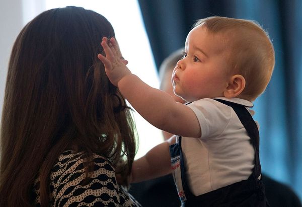   Catherine, Duchess of Cambridge, holds Prince George for a Plunket Nurse and the parents group event at the Government House in W 