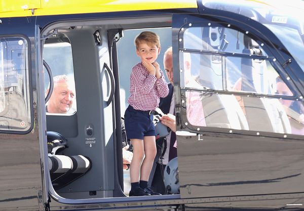 Prince George views helicopter models before departing from Hamburg, Germany, airport on the last day of&nbsp;the family's&nb