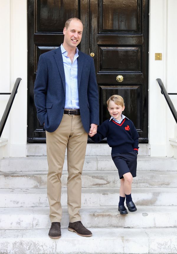  Prince William with his son Prince George on his first day of school on September 7, 2017, in London, England . 