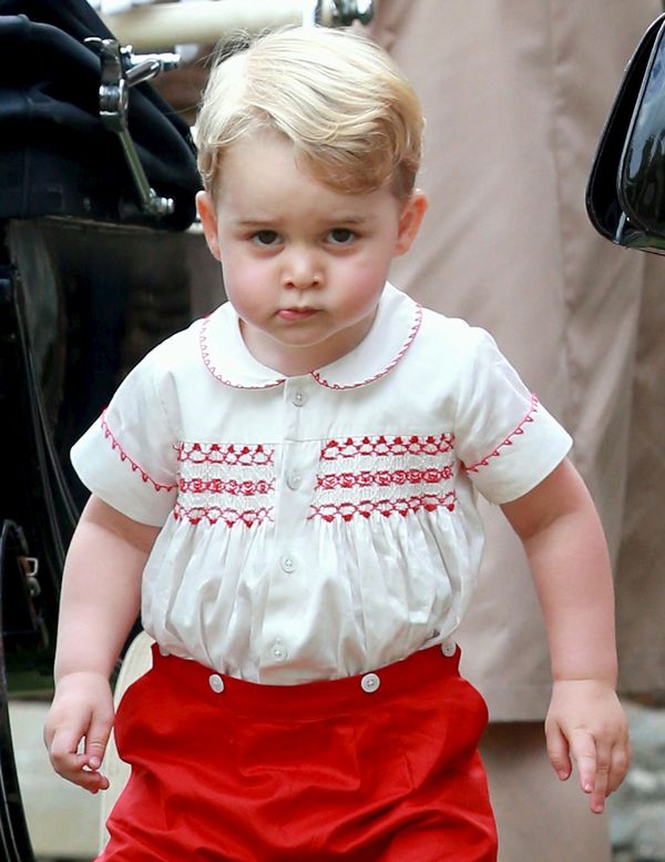 Prince George leaves the Church of St. Mary Magdalene on the Sandringham Estate for the Christening of Princess Charlotte on 