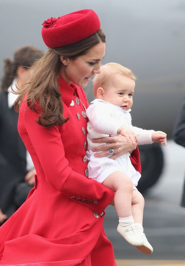 The Duchess of Cambridge and Prince George arrive at Wellington Military Terminal&nbsp;in New Zealand for the first day of th