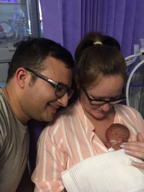 Jonathan and Katie Jones with their son Ray who was born prematurely at 27 weeks gestation.