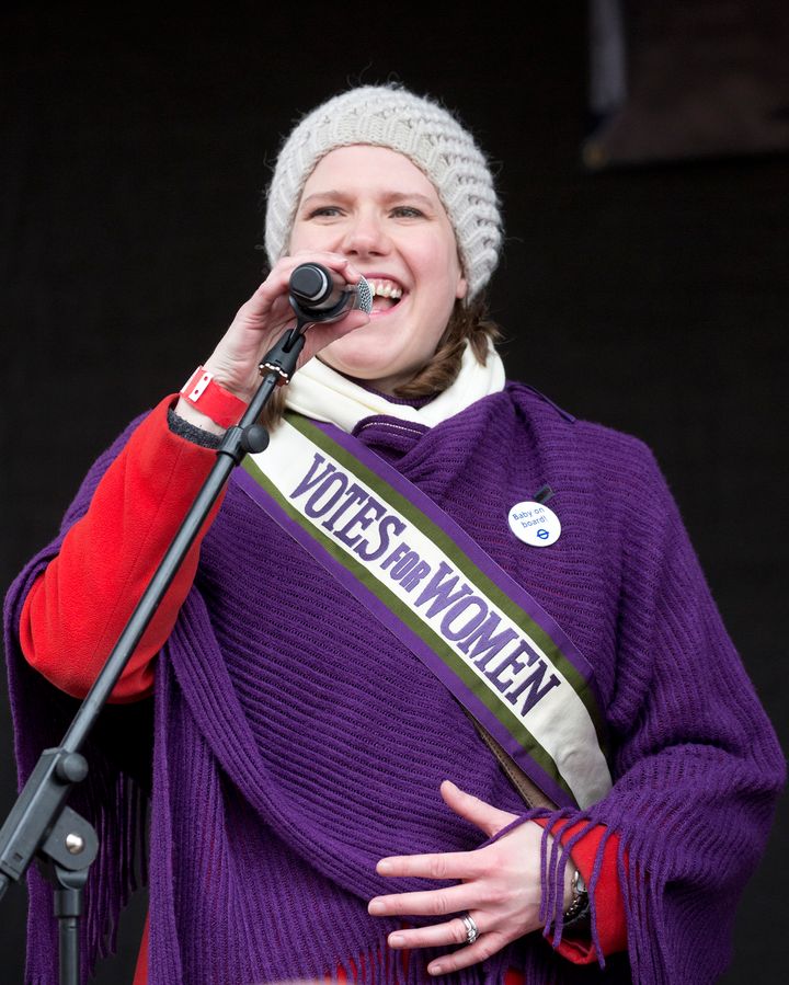 Jo Swinson gives a speech ahead of the March4Women rally in central London on Sunday March 4 2018