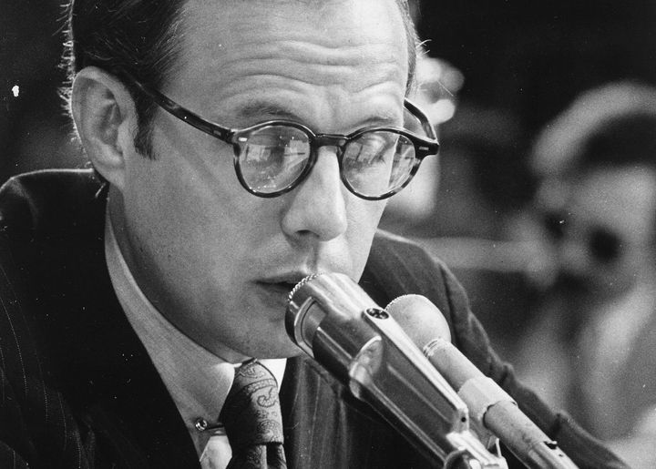 John Dean testifies before the Senate Watergate Investigating Committee in June 1973. Then-President Nixon would resign the following summer.