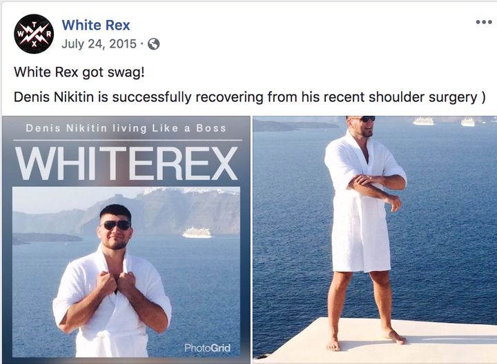 White Rex founder Denis Nikitin poses for photos in a screenshot from the company's Facebook page.