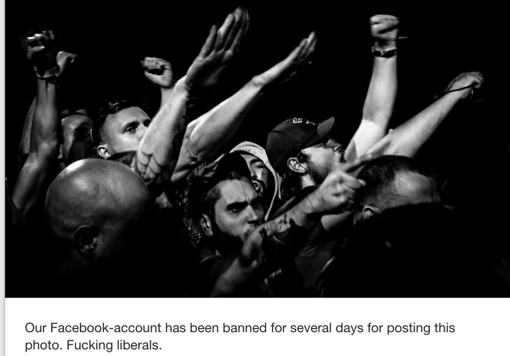 A photo from the White Rex Tumblr account in 2016 claims to show a photo that Facebook briefly banned White Rex for posting on its page.