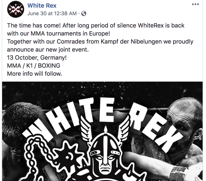 White Rex also uses its Facebook page to promote white nationalist MMA tournaments.