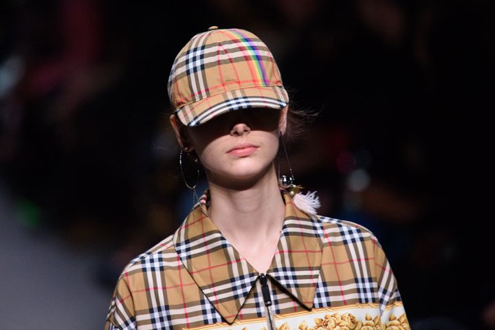 A model on the catwalk at the Burberry London Fashion Week show in February 