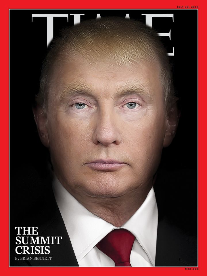 The cover of Time magazine's July 30 edition, with a photo illustration combining the images of President Donald Trump and Russian President Vladimir Putin.