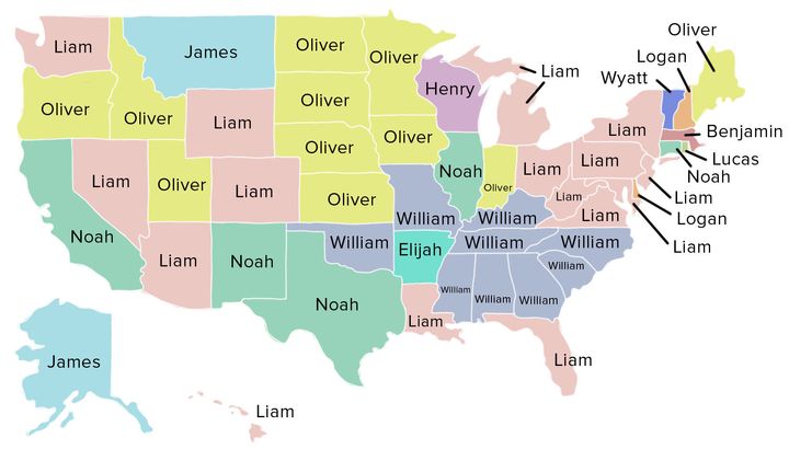 The most popular names for baby boys in each state.