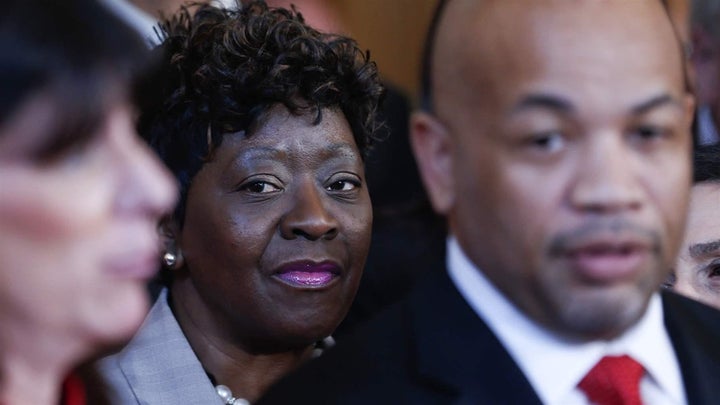 New York Assemblywoman Crystal Peoples-Stokes at a news conference at the state Capitol in Albany. Peoples-Stokes and state Sen. Liz Krueger, both Democrats, have introduced legislation that would legalize recreational marijuana in New York state.