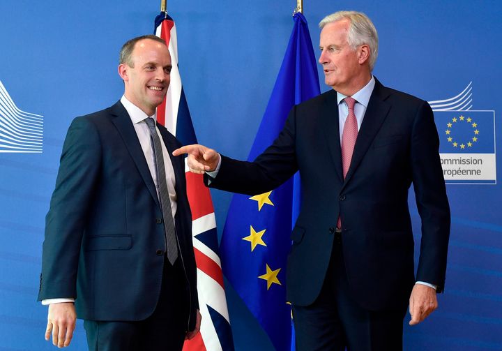 Dominic Raab with Michel Barnier in Brussels at their first meeting