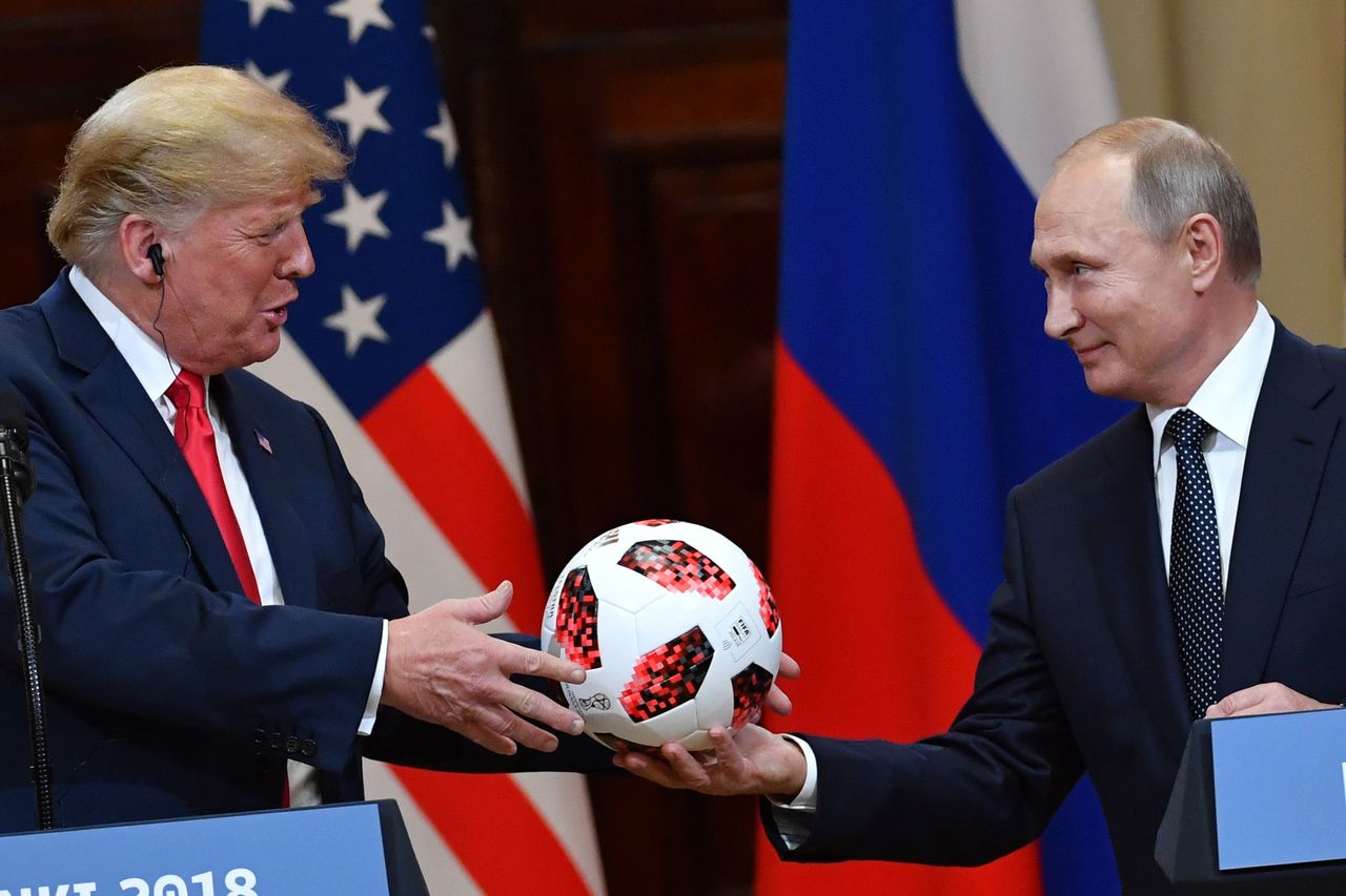 The day after the World Cup final, Putin presented President Donald Trump with a commemorative soccer ball. Trump congratulated Putin on hosting the World Cup, then denied that Russia had interfered in the 2016 U.S. presidential election.
