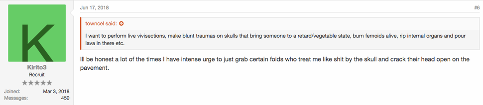 Men&nbsp;on Incels.me describe their urges to "burn femoids [women] alive" and "crack their heads open on the pavement."