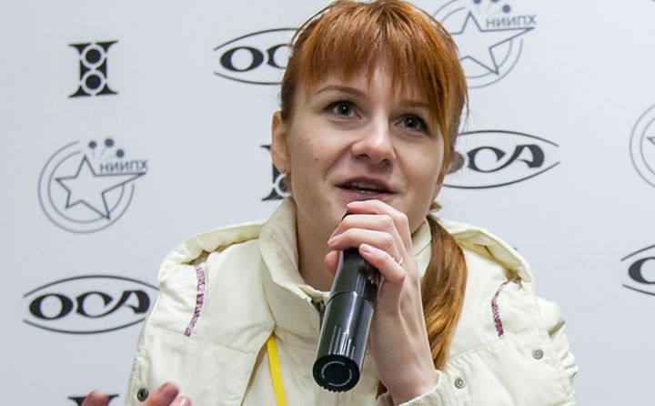 Maria Butina speaks on Oct. 8, 2013, during a press conference in Moscow. U.S. prosecutors accuse her of working covertly for the Kremlin.