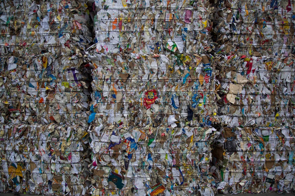 Bales of recyclables at an Ecomaine recycling facility in Portland, Maine. Ecomaine is one of many U.S. recyclers that have b